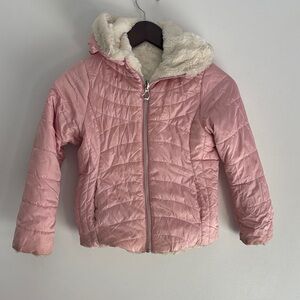 CHEETAH Pink Quilted Kids Jacket with Faux Fur Hood